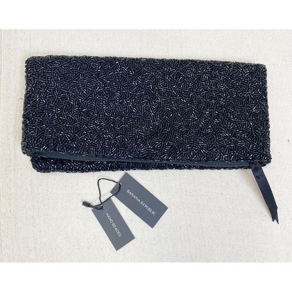 Banana Republic Black Hand Beaded Clutch - Picture 1 of 9